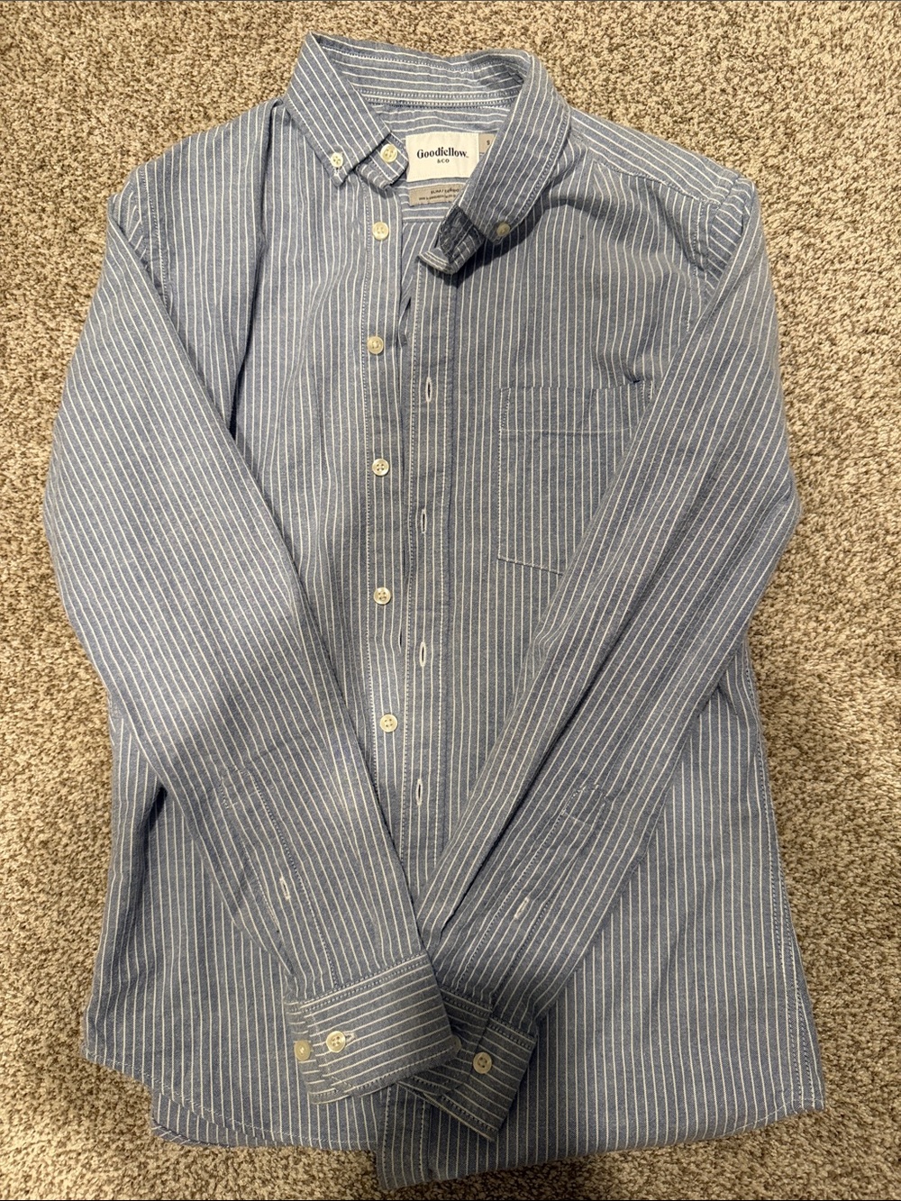 Goodfellow & Co Blue and White Striped Button-Up Dress Shirt
